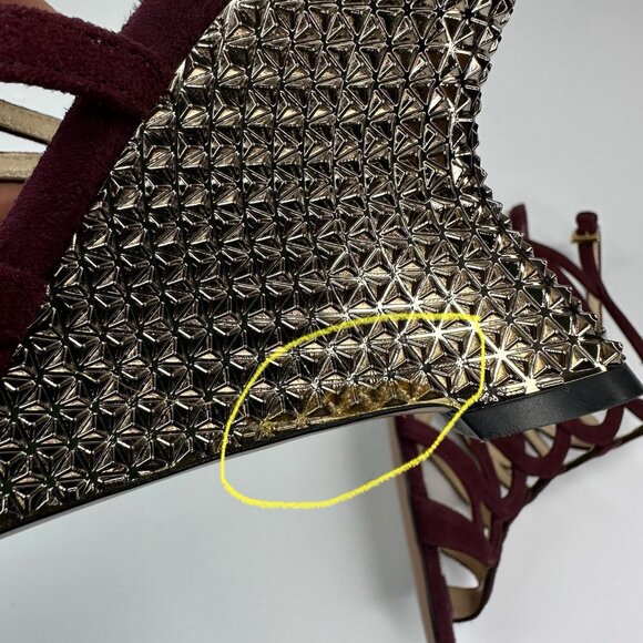 Prada Women's Burgundy Open Toe Strappy Wedge Metallic Sandal EU‎ 37.5 / US 7 - Picture 15 of 17